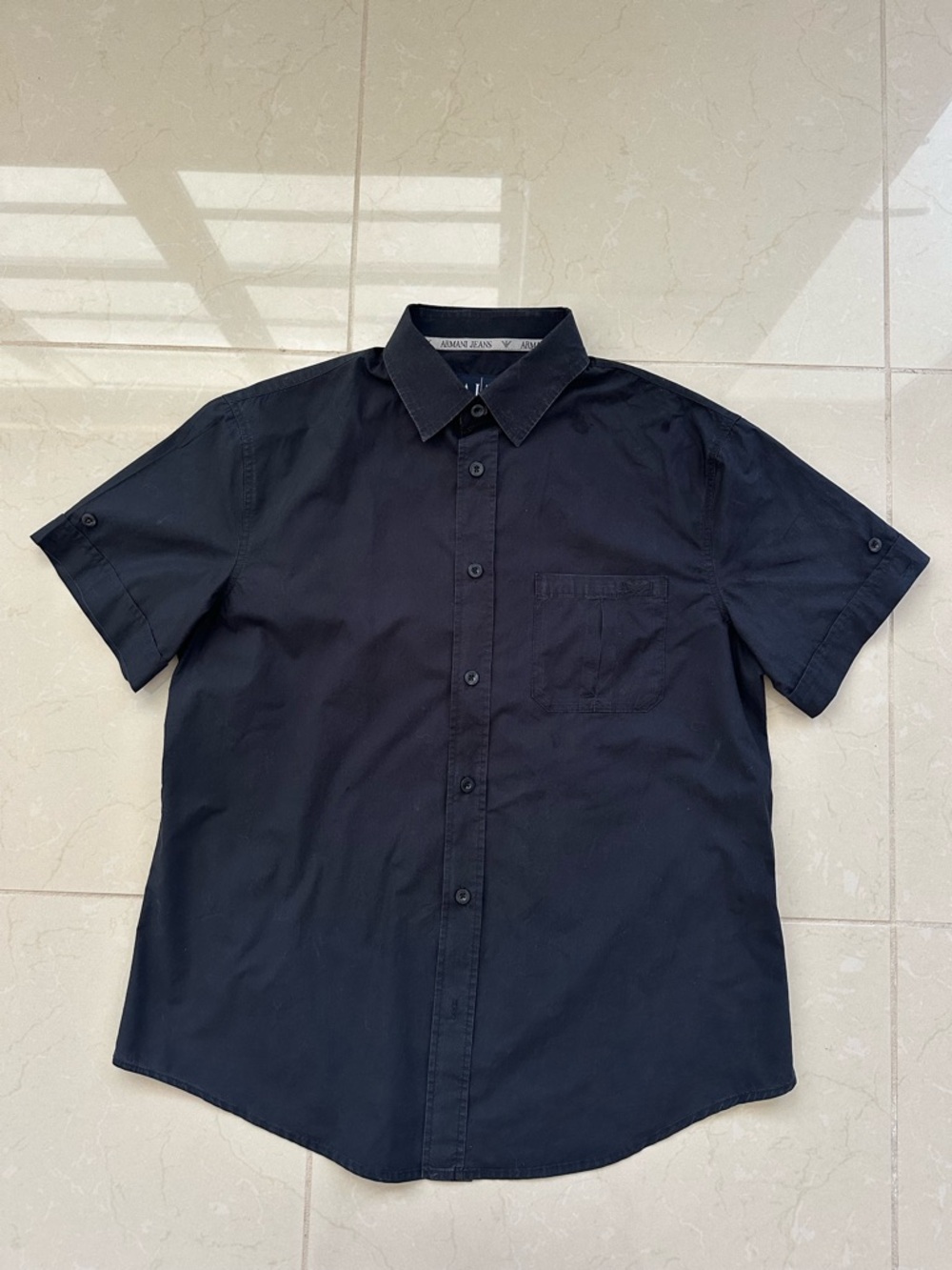 Armani Jeans Men's Short Sleeve Button Down Shirt, Black, US Large